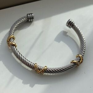 Two Tone Twisted Cable Cuff Bangle Bracelet Silver Gold